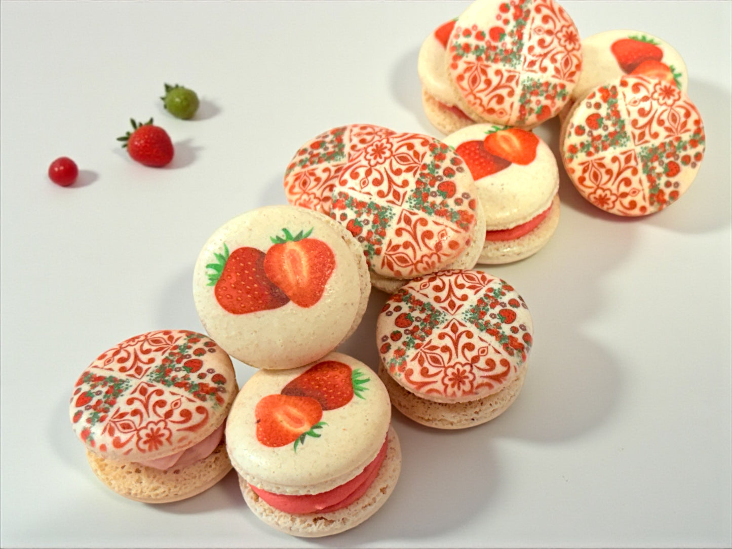 Strawberry Garden Delight French Macarons