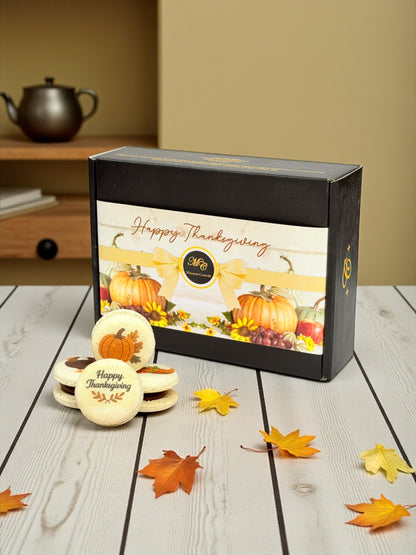 🧡 Thanksgiving Dessert Box | Pumpkin, Turkey & Cornucopia Printed French Macarons