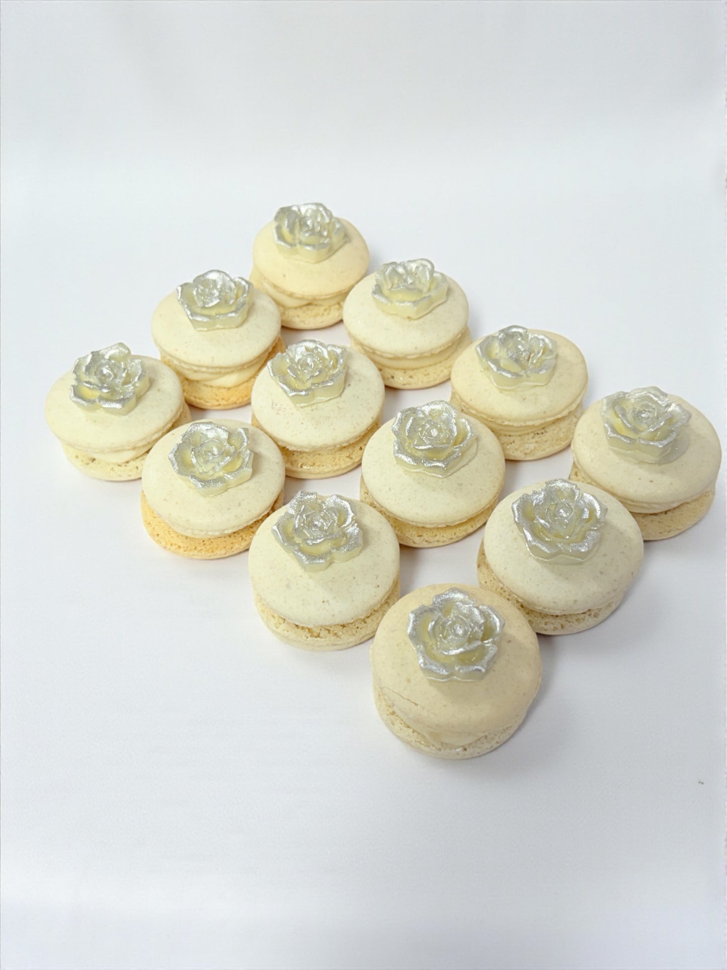 Silver Bloom Macarons | Hand-Crafted Rose Charm Set