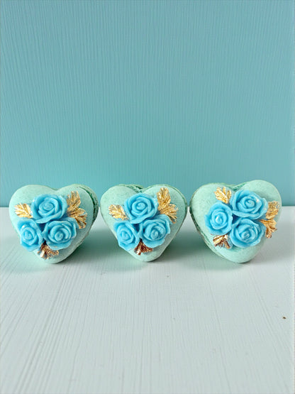 Vegan Rosette Heart French Macaron | Blue