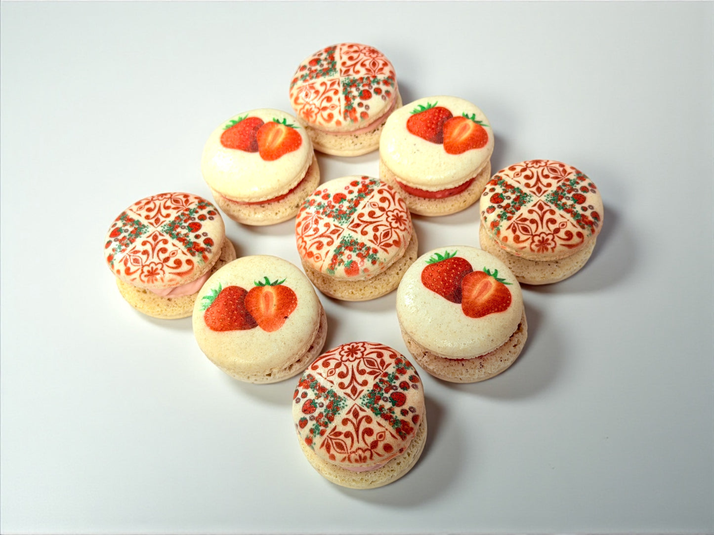 Strawberry Garden Delight French Macarons