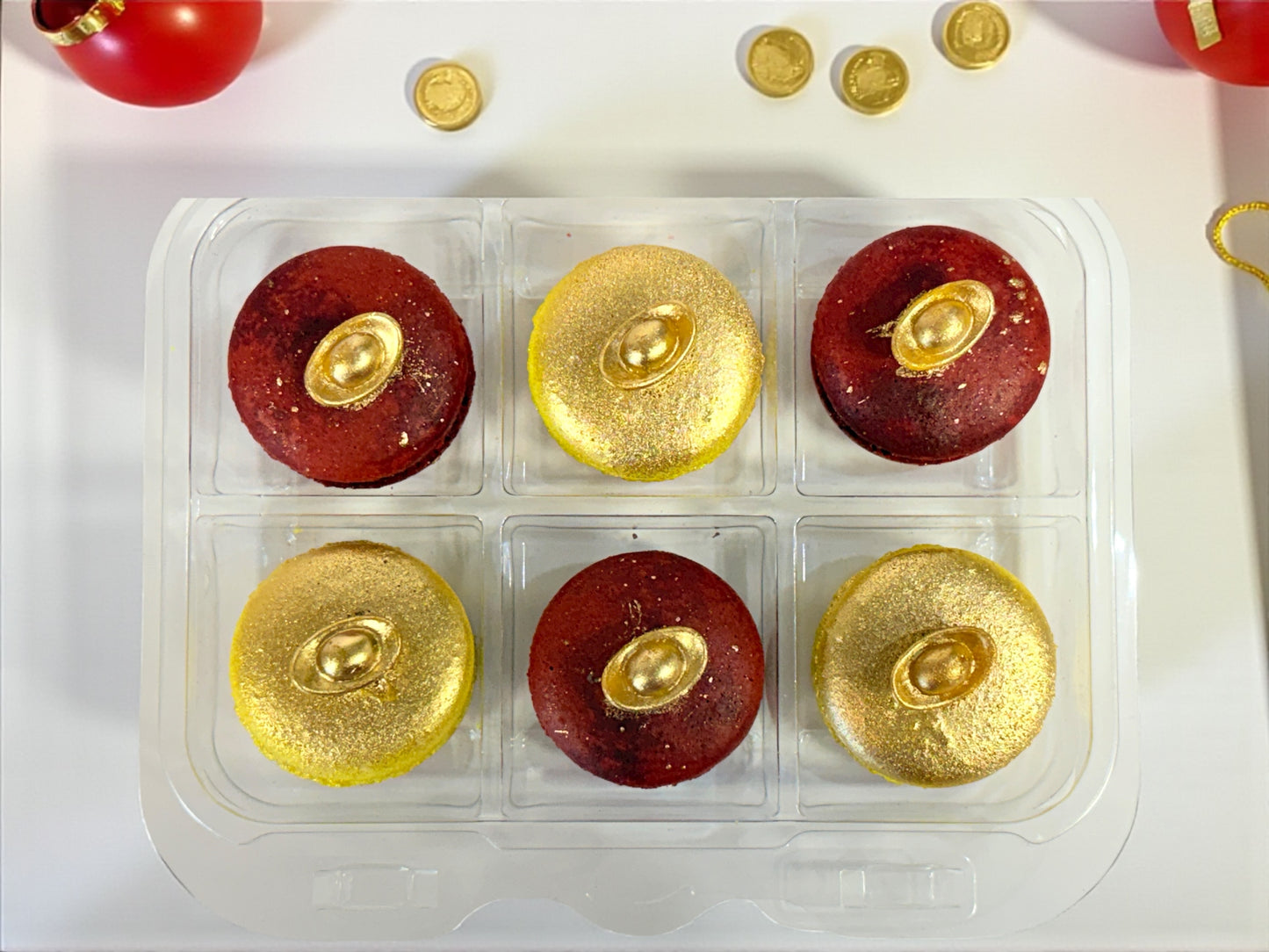 Harmony of Luck Macarons | Red & Gold Ingot Dessert Box for All Celebrations