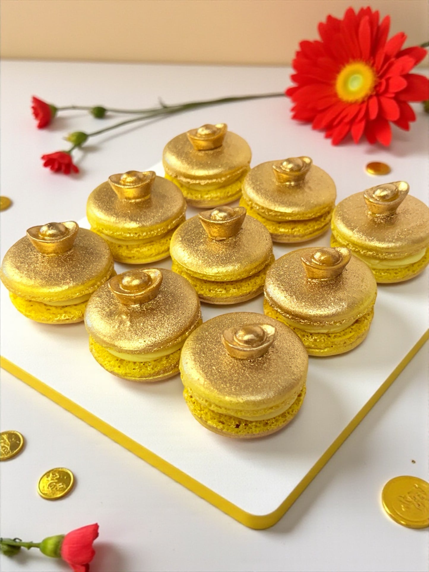Golden Fortune Macarons | Luxury Gold Ingot French Macarons for Prosperity & Celebration