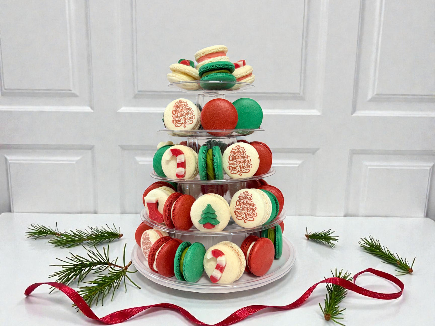 🎄 Holiday Delight Macaron Tower