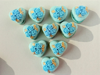 Vegan Rosette Heart French Macaron | Blue