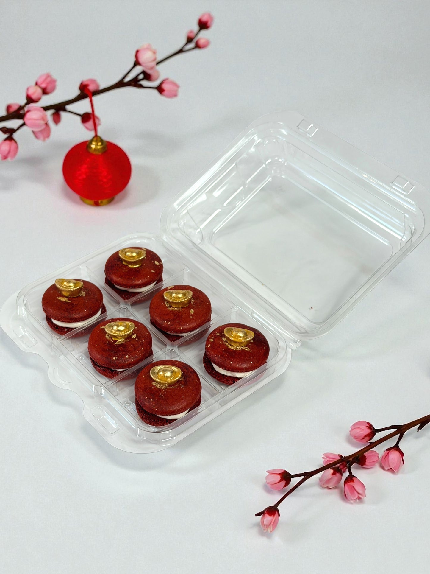 Red Prosperity Gold Ingot Macarons | French Macarons for Luck, Love & Celebration