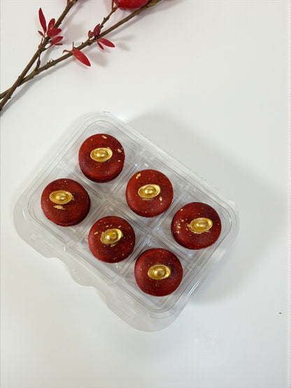 Red Prosperity Gold Ingot Macarons | French Macarons for Luck, Love & Celebration