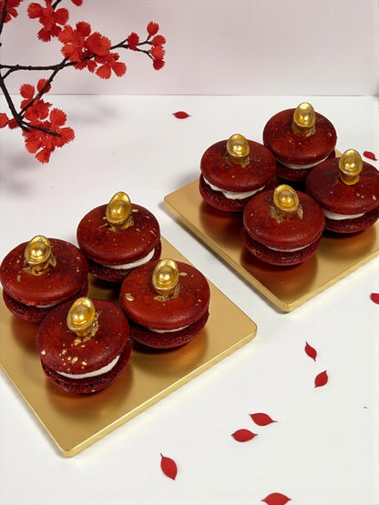 Red Prosperity Gold Ingot Macarons | French Macarons for Luck, Love & Celebration