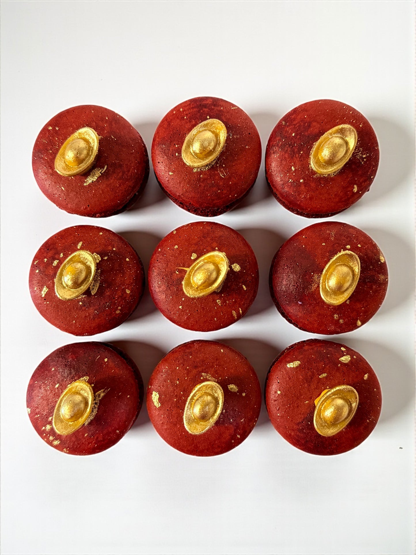 Red Prosperity Gold Ingot Macarons | French Macarons for Luck, Love & Celebration