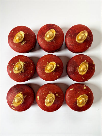 Red Prosperity Gold Ingot Macarons | French Macarons for Luck, Love & Celebration
