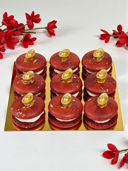 Red Prosperity Gold Ingot Macarons | French Macarons for Luck, Love & Celebration