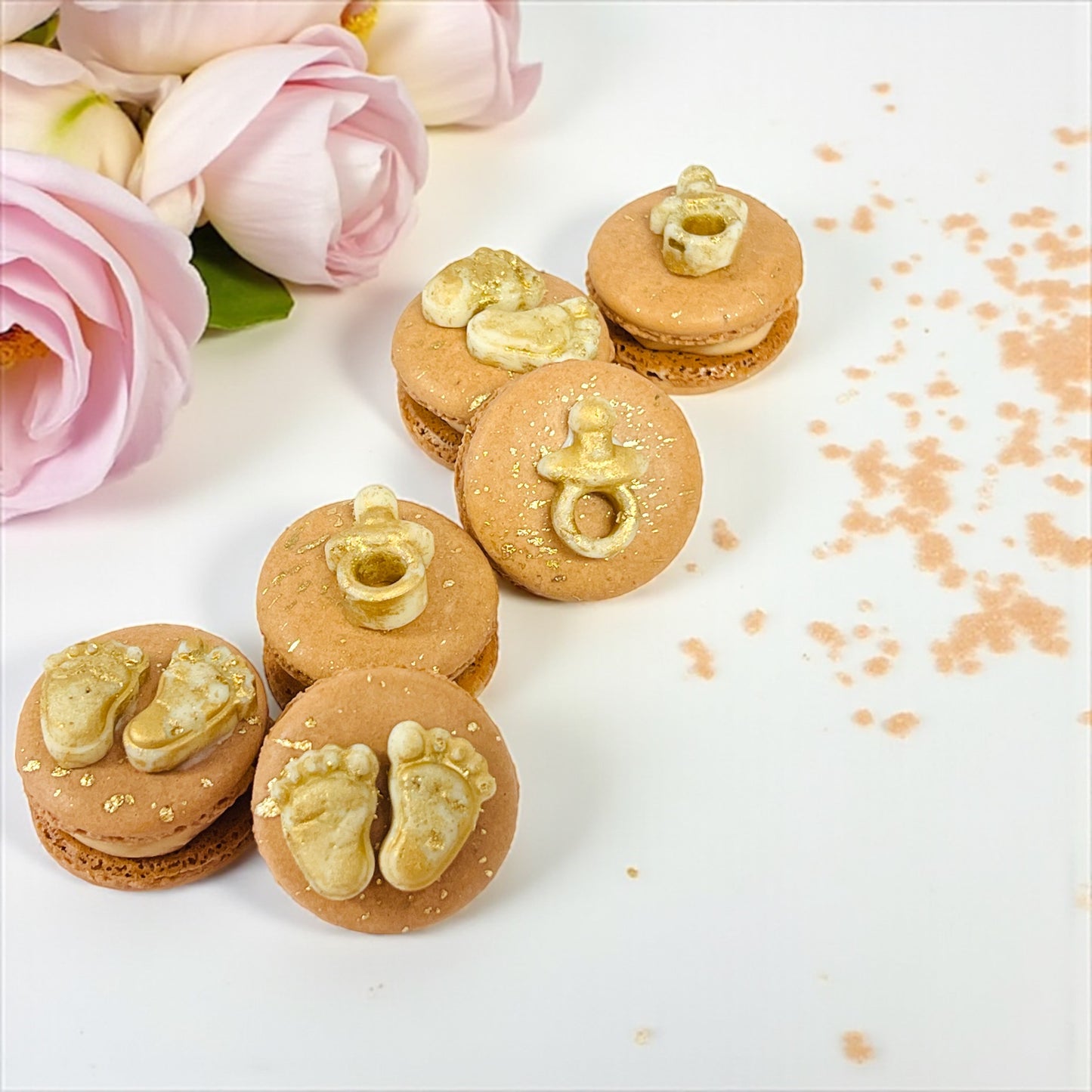 Golden Baby Shower Macarons – Customizable Flavors