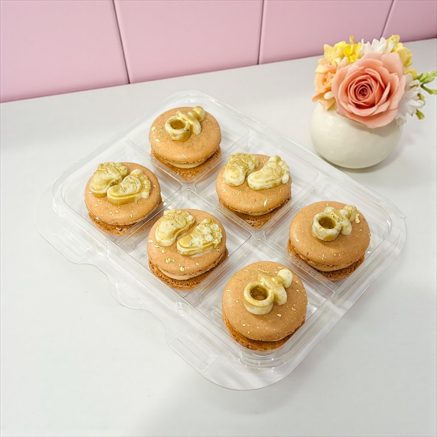 Golden Baby Shower Macarons – Customizable Flavors