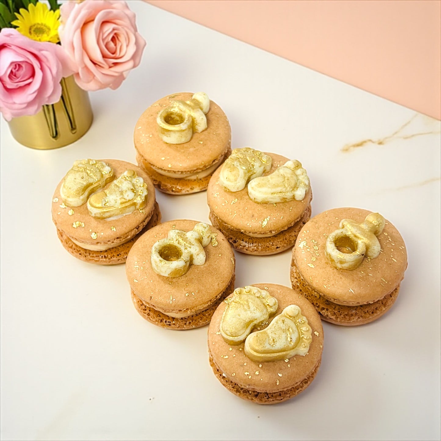 Golden Baby Shower Macarons – Customizable Flavors