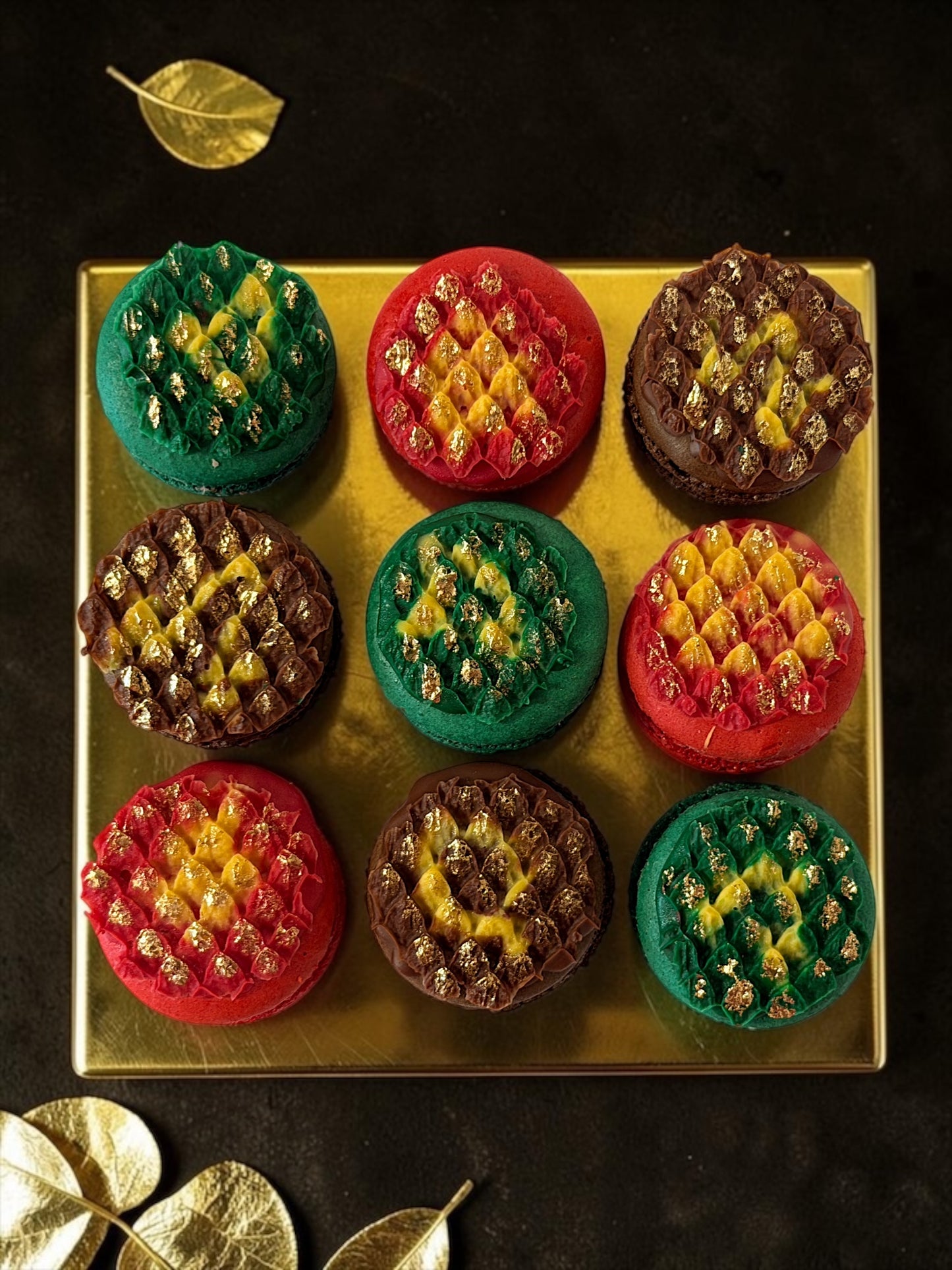 Gilded Dragon Scale French Macarons