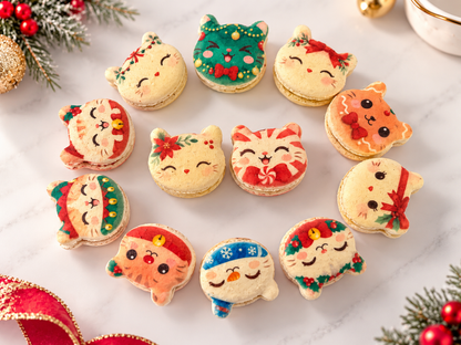 Meowgical Christmas Macarons | Cute Festive Cat-Shaped French Macaron Gift Box