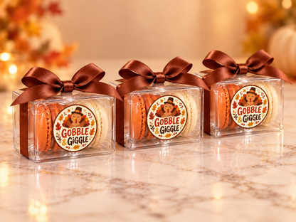 Gobble & Giggle Thanksgiving Macaron Favors | Personalized 2-Pack Turkey Party Gifts