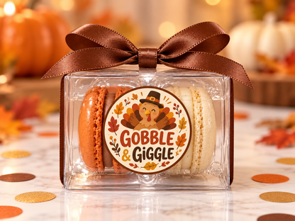 Gobble & Giggle Thanksgiving Macaron Favors | Personalized 2-Pack Turkey Party Gifts