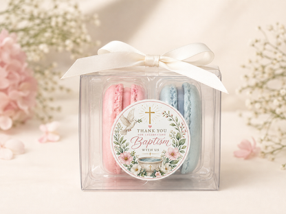 Grace & Dove Baptism Macaron Favor | 2 Pack French Macarons | Christening Favors