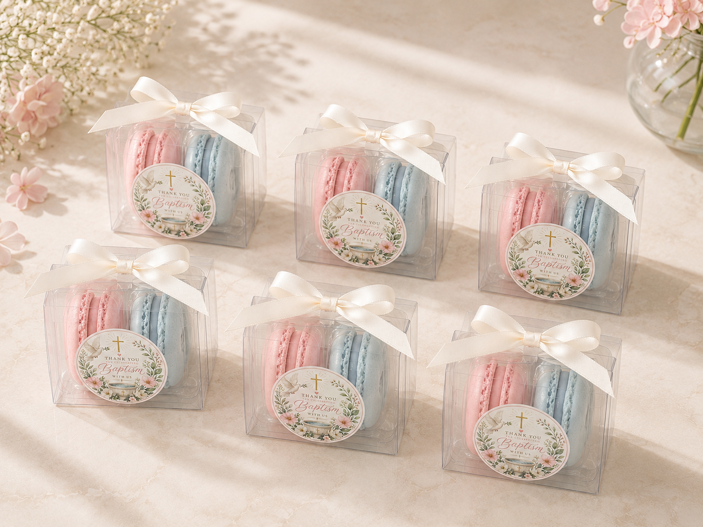 Grace & Dove Baptism Macaron Favor | 2 Pack French Macarons | Christening Favors