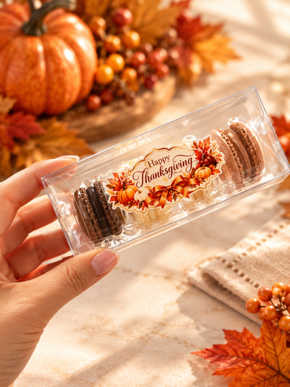 Thanksgiving Macaron Gift Box | 4 French Macarons | Fall Party Favors | Friendsgiving Gifts | Autumn Dessert Favors | Thanksgiving Treats