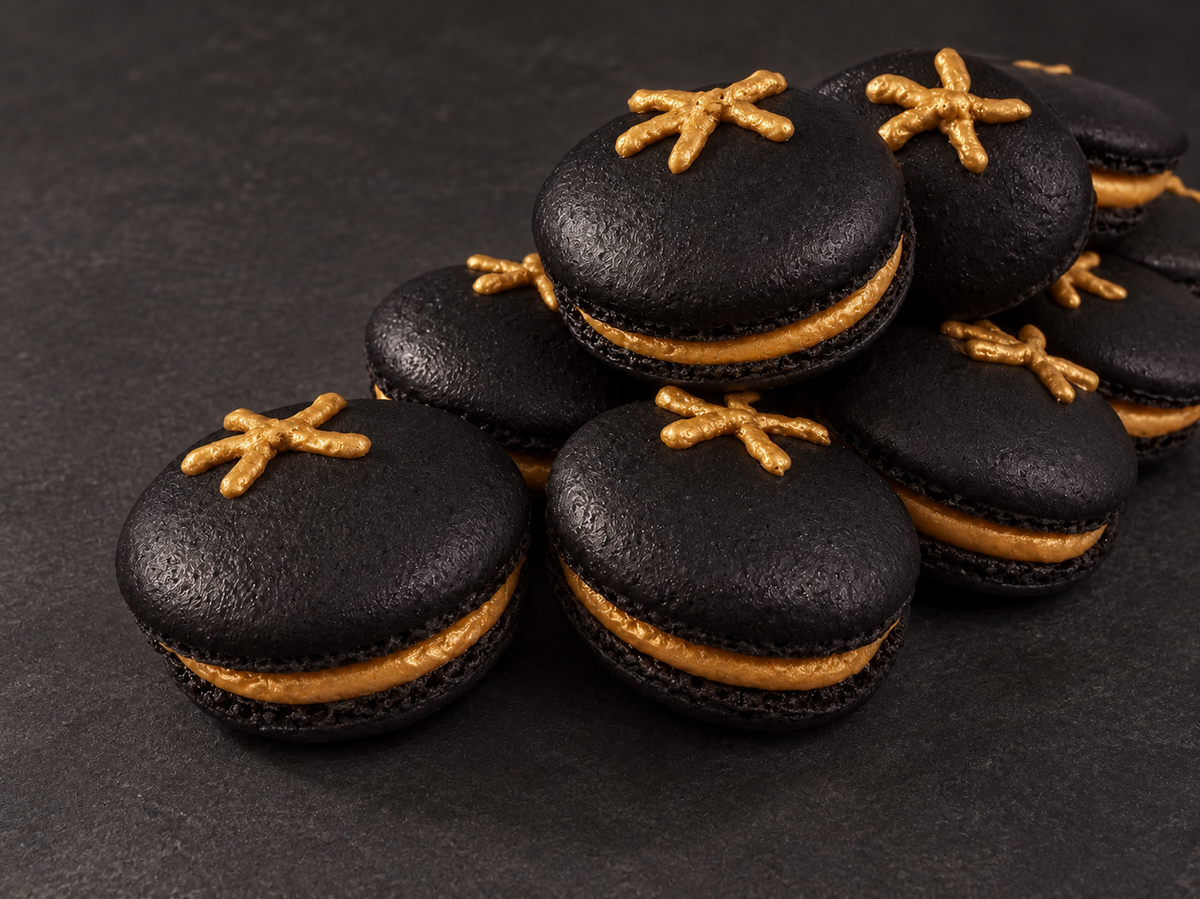 Gilded Midnight Tomato Macarons