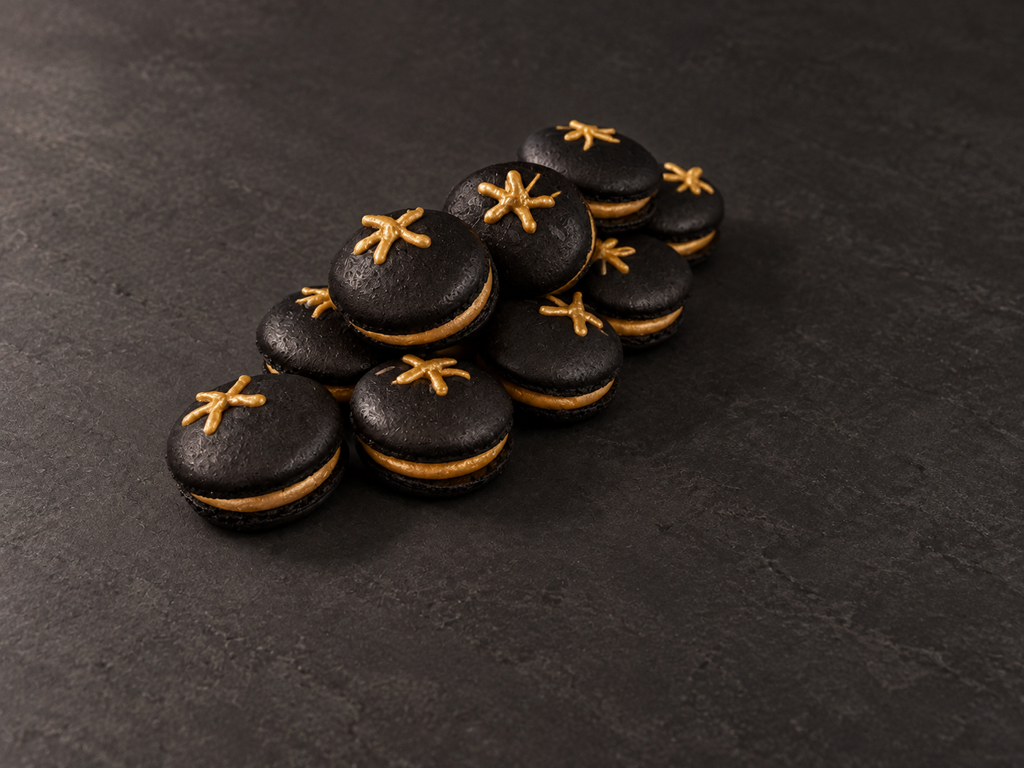 Gilded Midnight Tomato Macarons