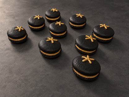 Gilded Midnight Tomato Macarons