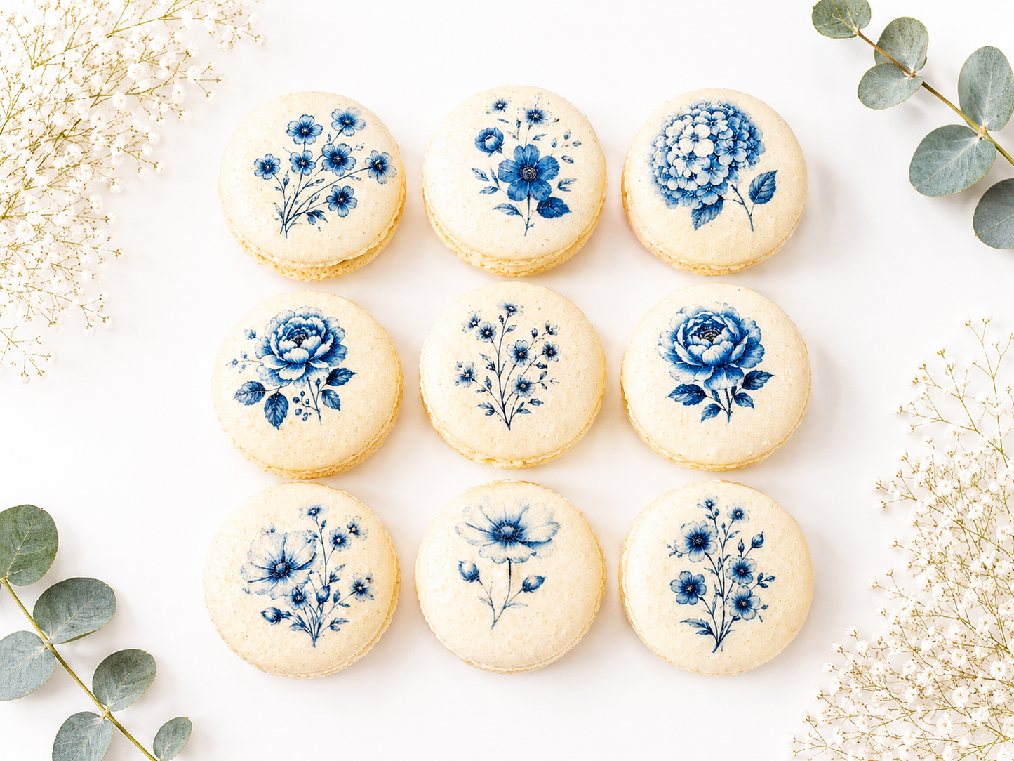 Blue Flower French Macaron Set