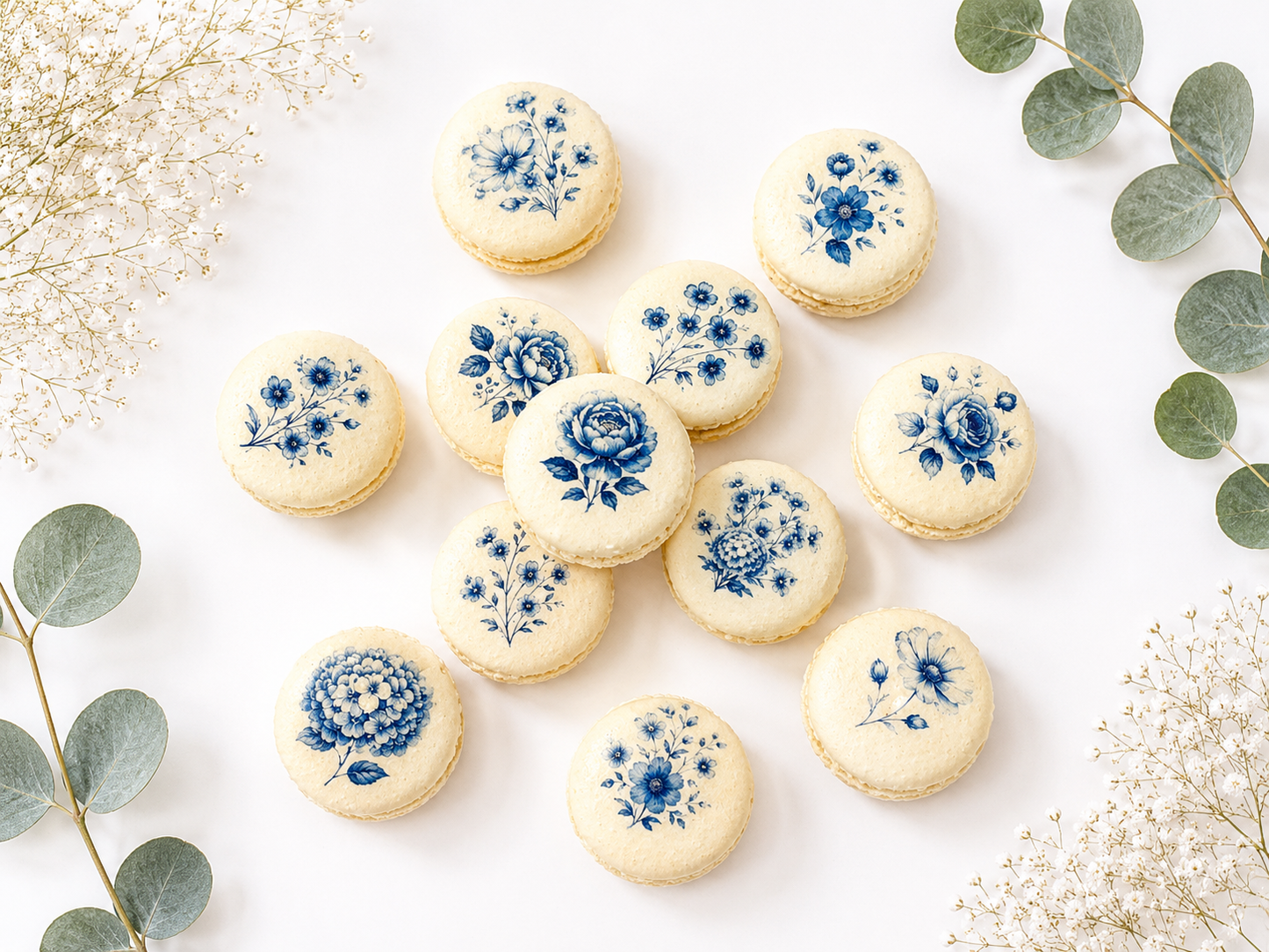 Blue Flower French Macaron Set