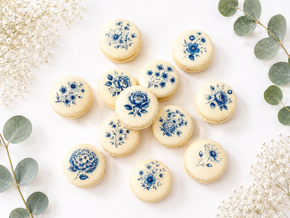 Blue Flower French Macaron Set