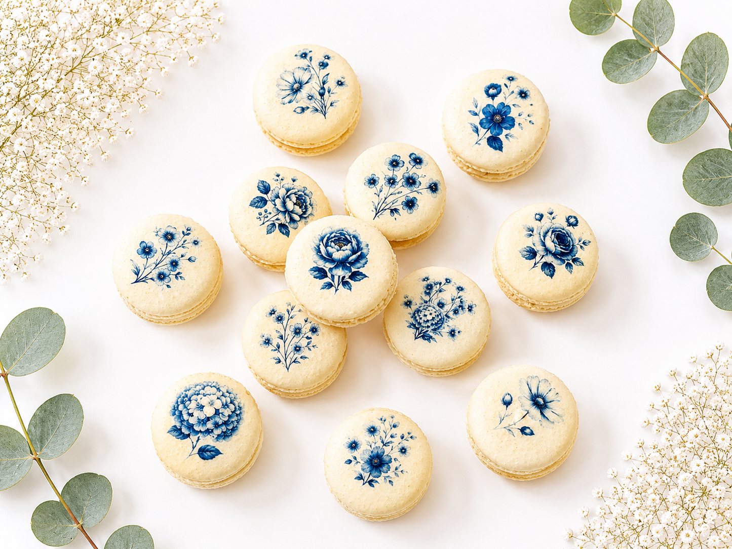 Blue Flower French Macaron Set