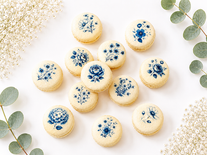 Blue Flower French Macaron Set