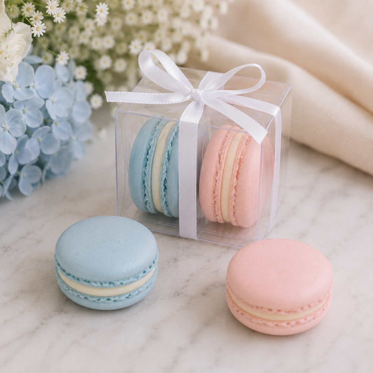 Personalized 2 Macaron Party Favor Clear Box.
