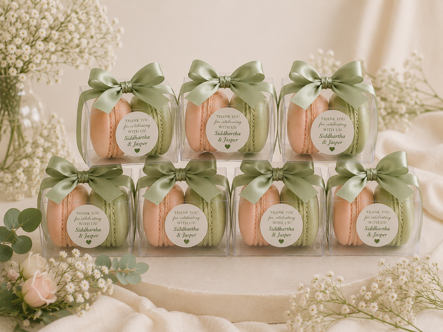 Blush & Sage Wedding Favor Macaron Gift Boxes