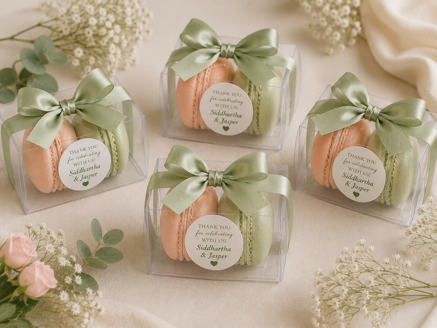 Blush & Sage Wedding Favor Macaron Gift Boxes