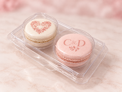 Blush Pink Wedding Macaron Favors, Personalized Initials, Ivory and Pink 2 Macaron Gift Box