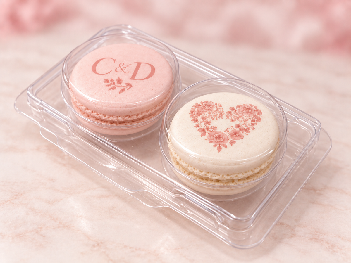 Blush Pink Wedding Macaron Favors, Personalized Initials, Ivory and Pink 2 Macaron Gift Box
