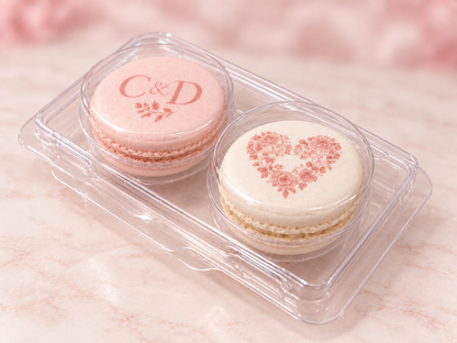 Blush Pink Wedding Macaron Favors, Personalized Initials, Ivory and Pink 2 Macaron Gift Box
