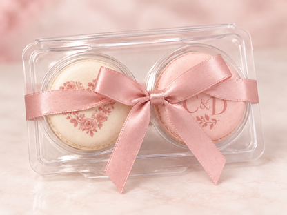 Blush Pink Wedding Macaron Favors, Personalized Initials, Ivory and Pink 2 Macaron Gift Box
