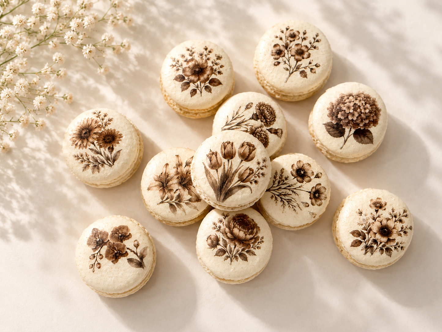 Brown Flower French Macaron Set