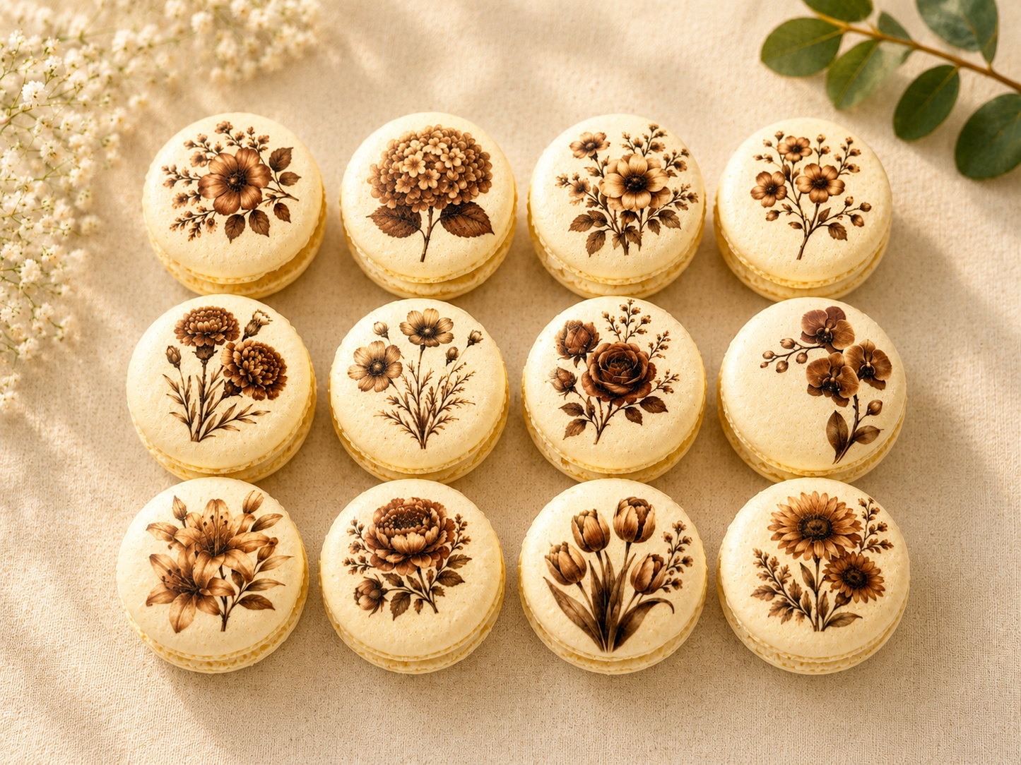 Brown Flower French Macaron Set