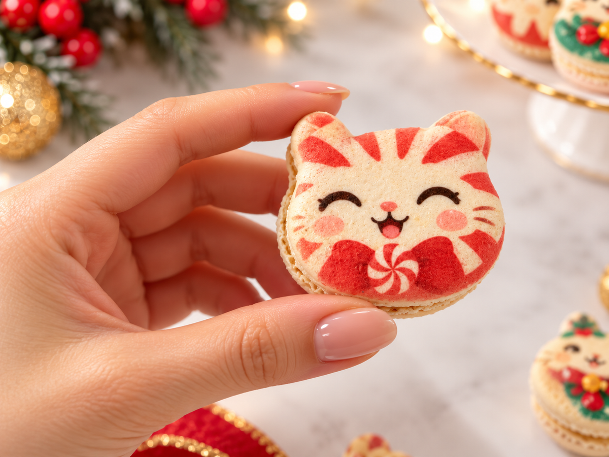 Meowgical Christmas Macarons | Cute Festive Cat-Shaped French Macaron Gift Box