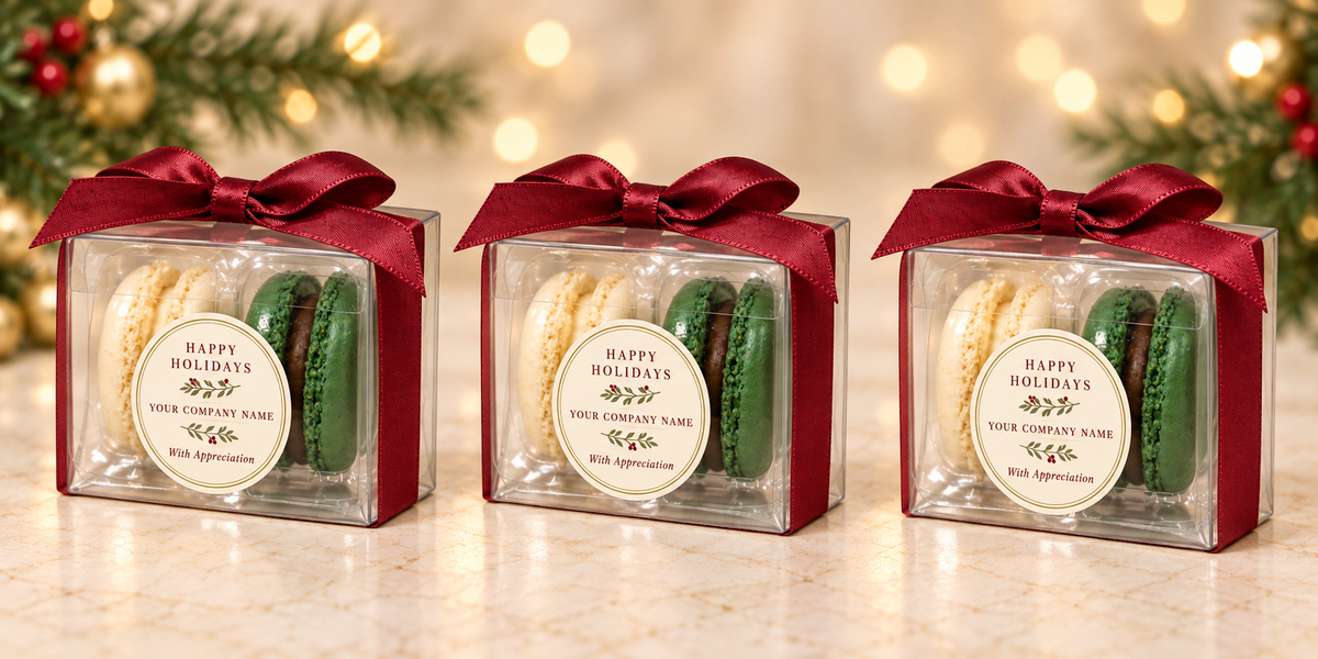 Holiday Appreciation | Personalized Macaron Favors for Corporate Parties & Client Gifts