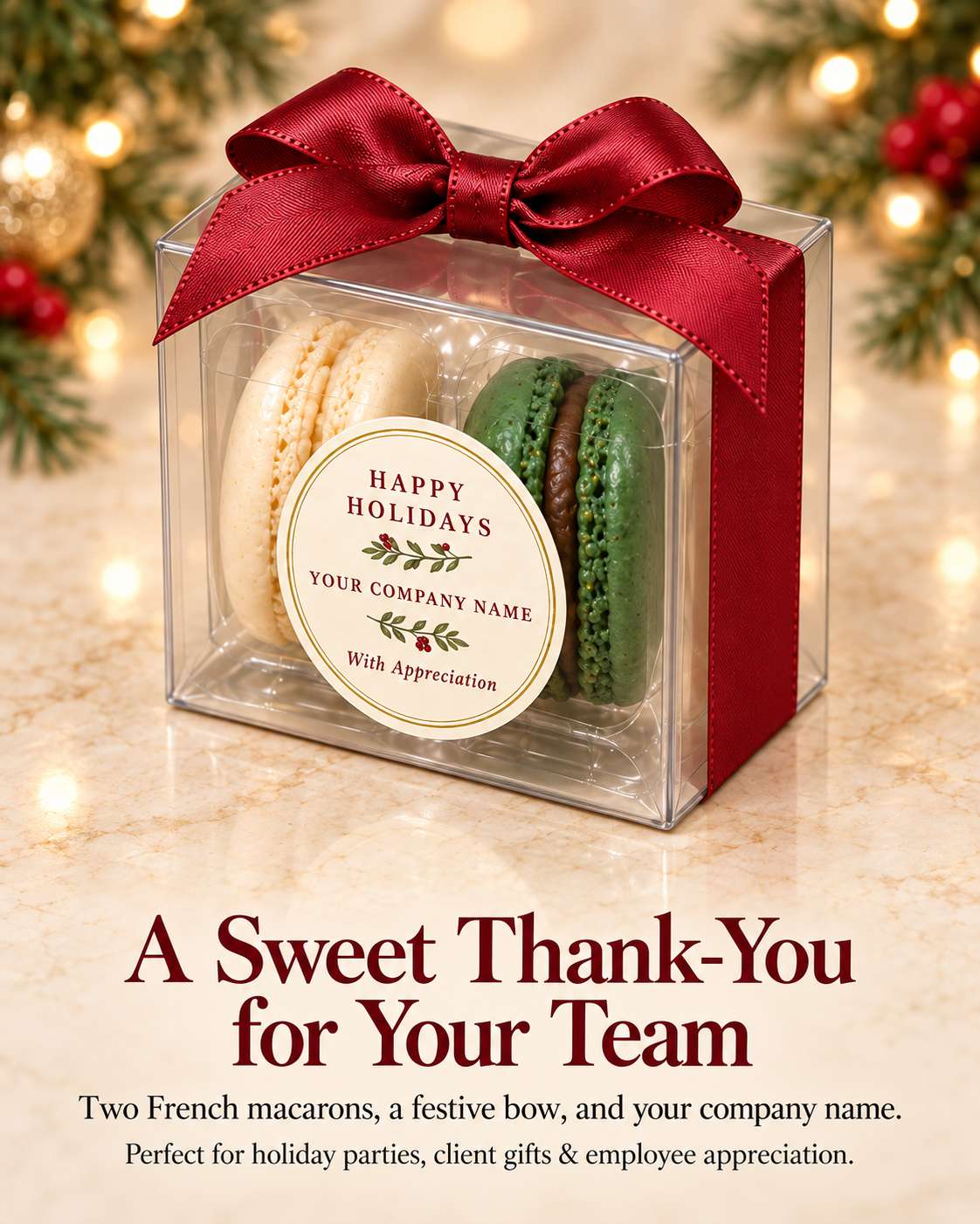 Holiday Appreciation | Personalized Macaron Favors for Corporate Parties & Client Gifts