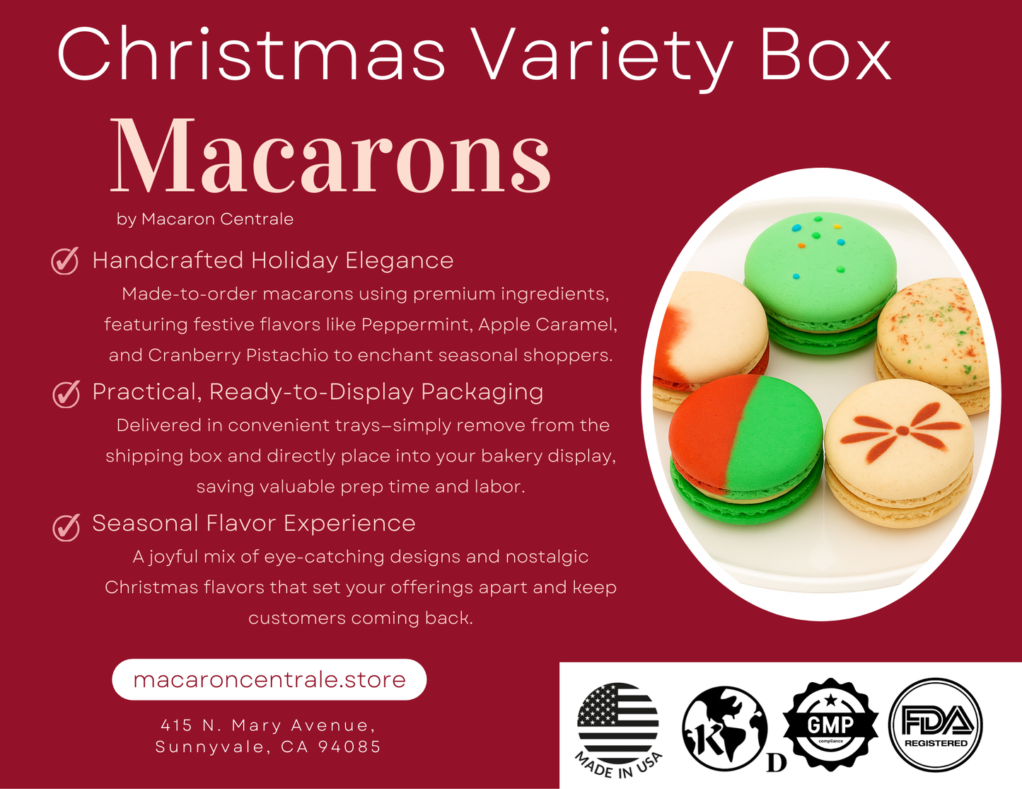 🎄 Christmas Variety Pack – 50 Fresh French Macarons (10 of Each Flavor)