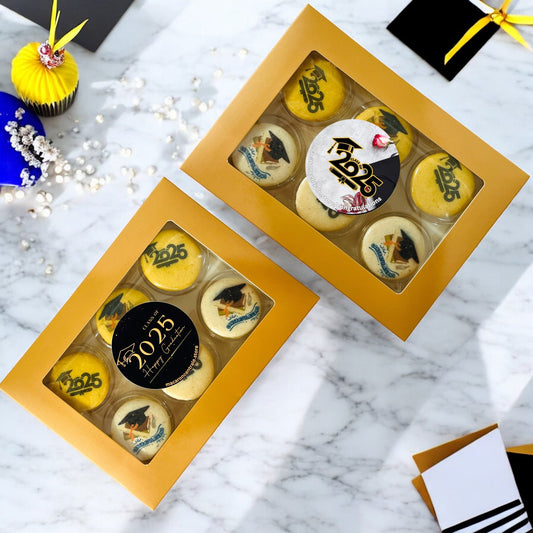 Class of 2025 French Macaron Box | Available in 6 & 12 Pack | Graduation Themed Macarons - Macaron CentraleGraduationsDefault flavors - Vanilla & Caramel6 Pack