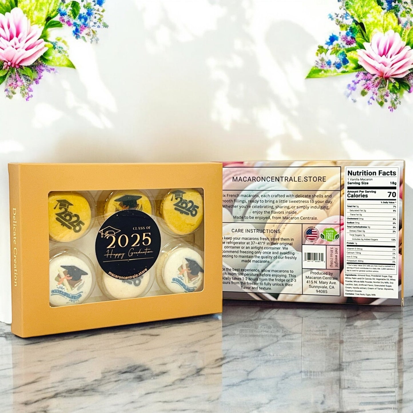 Class of 2025 French Macaron Box | Available in 6 & 12 Pack | Graduation Themed Macarons - Macaron CentraleGraduationsDefault flavors - Vanilla & Caramel6 Pack