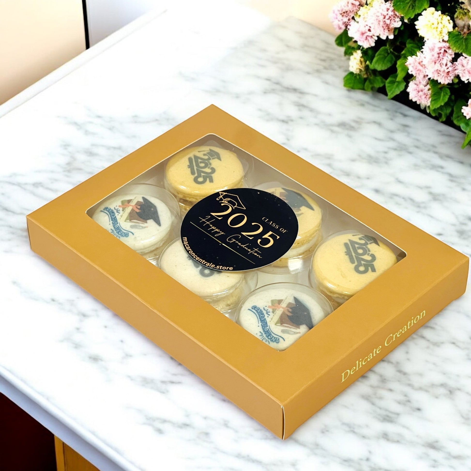 Class of 2025 French Macaron Box | Available in 6 & 12 Pack | Graduation Themed Macarons - Macaron CentraleGraduationsDefault flavors - Vanilla & Caramel6 Pack