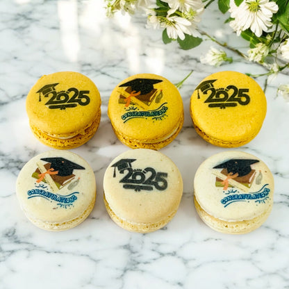 Class of 2025 French Macaron Box | Available in 6 & 12 Pack | Graduation Themed Macarons - Macaron CentraleGraduationsDefault flavors - Vanilla & Caramel6 Pack
